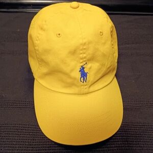Polo by Ralph Lauren Yellow Cap with Blue Embroidery and Brown Strap